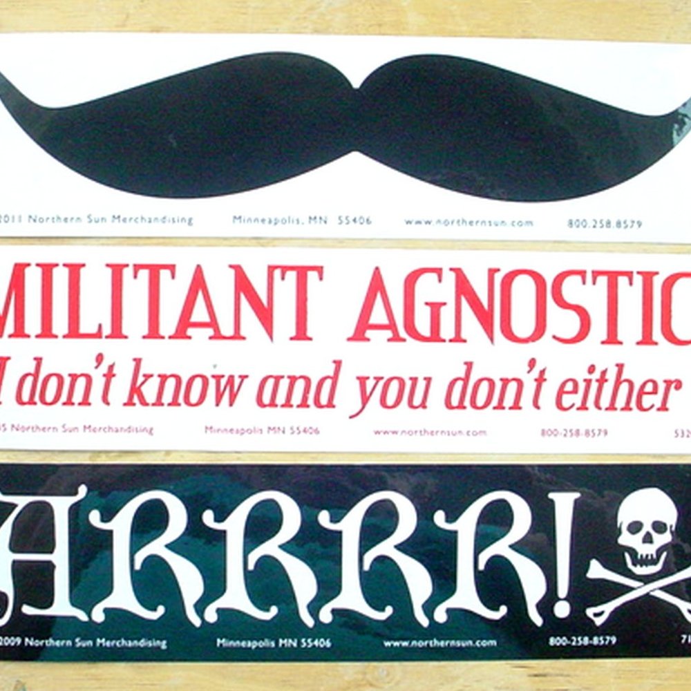 3 BUMPER STICKERS HIPSTER MUSTACHE PIRATE FUN 11-1/2" X 3"